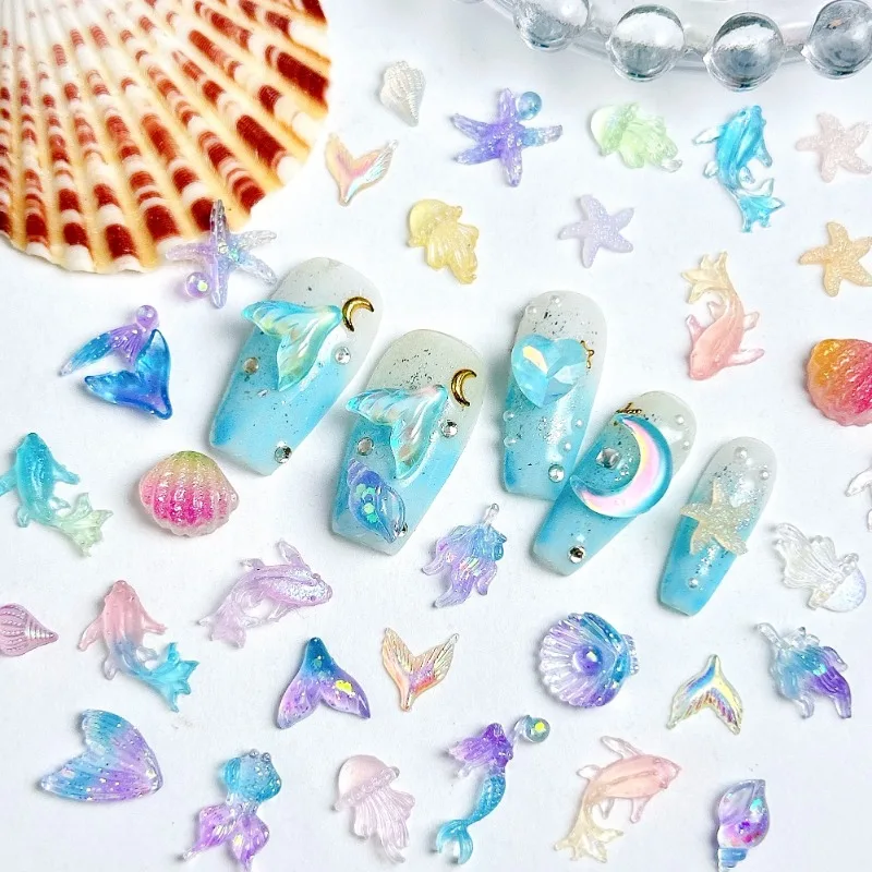 50PCS 3D Creative Simulated Conch Shell Nail Charms Colorful Translucent Jellyfish Ocean Series Resin Nail Art Decorations 2030 image 5