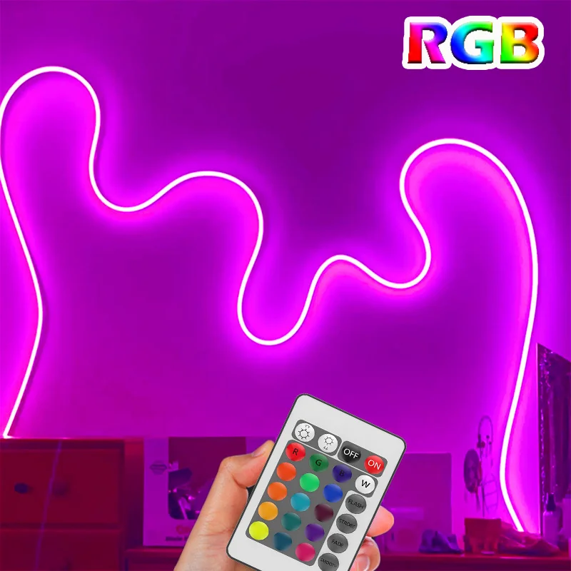 Flexible Neon Strip Lights RGB Rope Lights Gaming Led Neon Light Strip RGB LED Neon Lights with 24Keys Remote for Bedroom Decor
