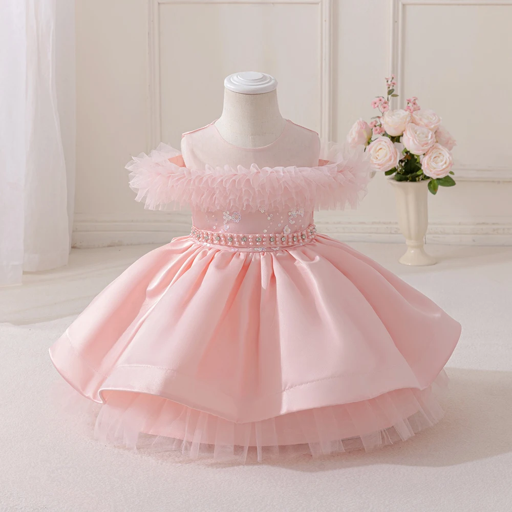 HETISO Girls' Princess Tutu Dress Mesh Beaded Sashes Casual Summer Holiday Ball Gown for Kids Aged 1-6