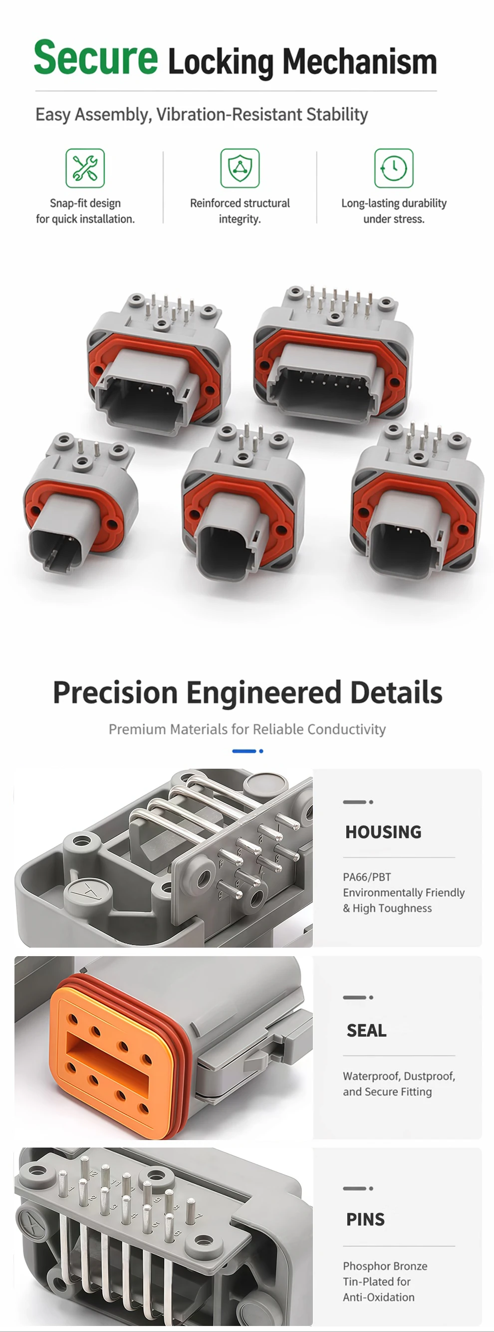 DT13 Series Waterproof Automotive PCB Right-Angle Header Connector 2/3/4/6/8/12Pin Male/Female Kit for Car Truck Bus Marine T&I Online Store