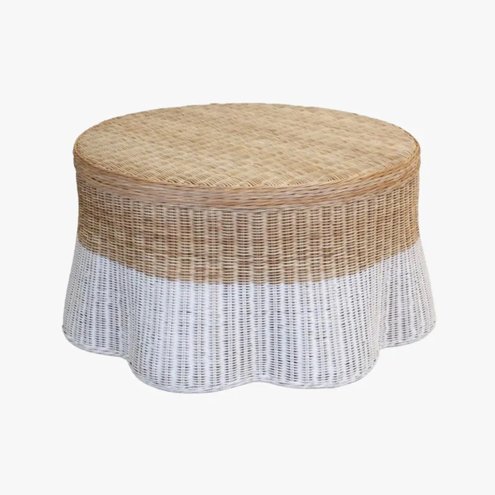 #High Quality Scalloped Rattan Console Table Home Furniture Decoration Handicraft Scallop Table Made in Vietnam