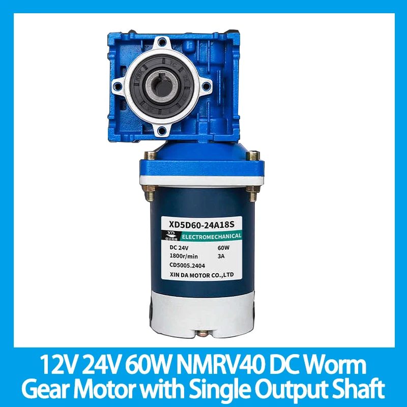 

12V 24V 60W NMRV40 DC Worm Gear Motor with Single Output Shaft RV40 Adjustable-speed CW CCW High Torque