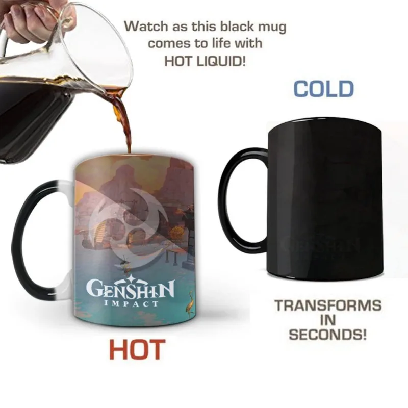 Genshin Color Changing Coffee Mugs  Zhongli Beelzebul Creative Ceramic Heat Sensitive Temperature Water Cups Birthday Gifts