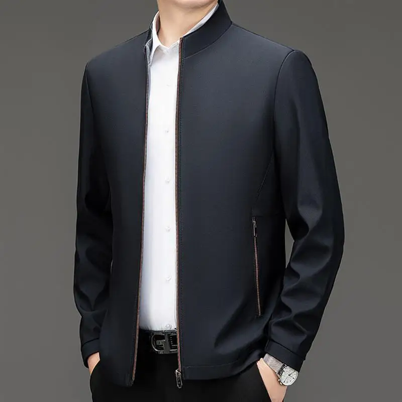 

Осенняя мужская куртка Jaet, модный воротник-стойка, повседневная однотонная длинная верхняя одежда на молнии средней длины