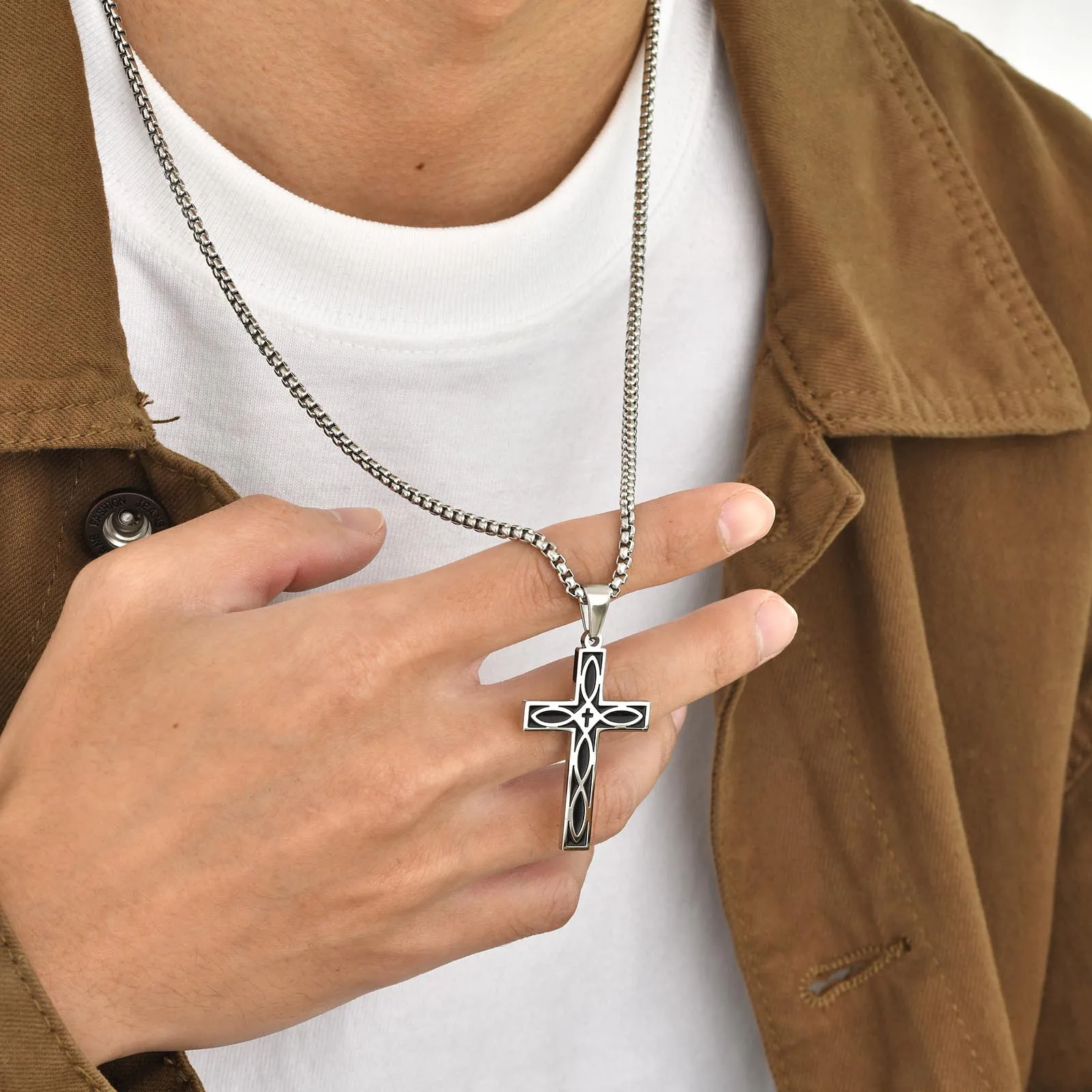 Cross Celtic Knot Necklaces for Men Boys,Rock Punk Staninless steel Collar,Amulet Christ Prayer Faith Jewelry