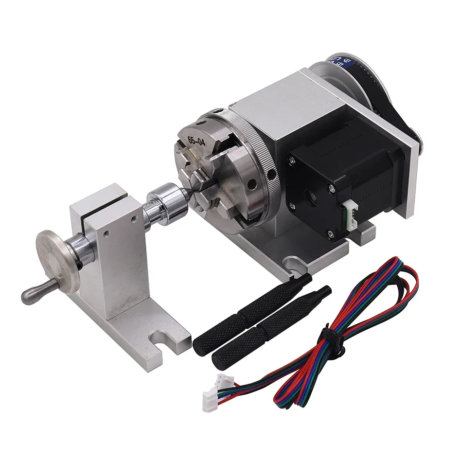 CNC 4 軸回転軸と心押し台 3 爪チャック 65 ミリメートル 50 ミリメートル cnc 4 軸回転テーブル 2 相 42 ステッピングモーター旋盤用心押し台