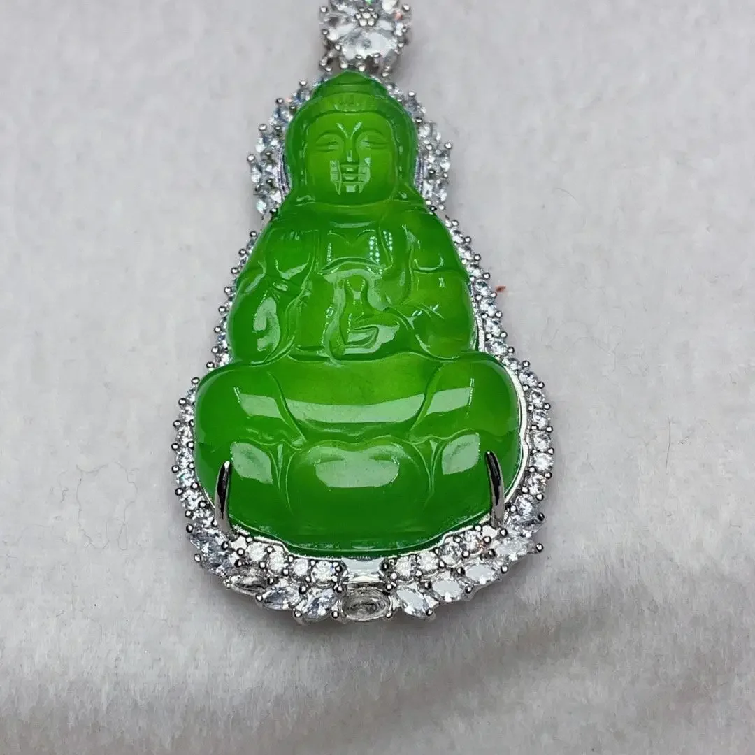 

Laokeng Jade High Ice Император Зеленый Инкрустация Кулон со льдом Гуаньинь Высокий ледяной светильник Роскошный Универсальный Защита себя безопасно