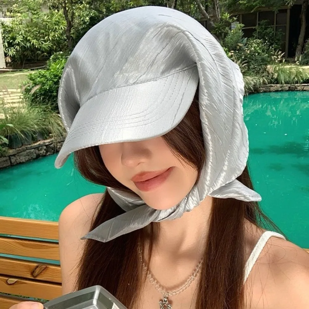 

Simple Satin Headscarf Baseball Cap Y2K Korean Style Sunscreen Beach Hat Hip Hop Silver Peaked Cap Street