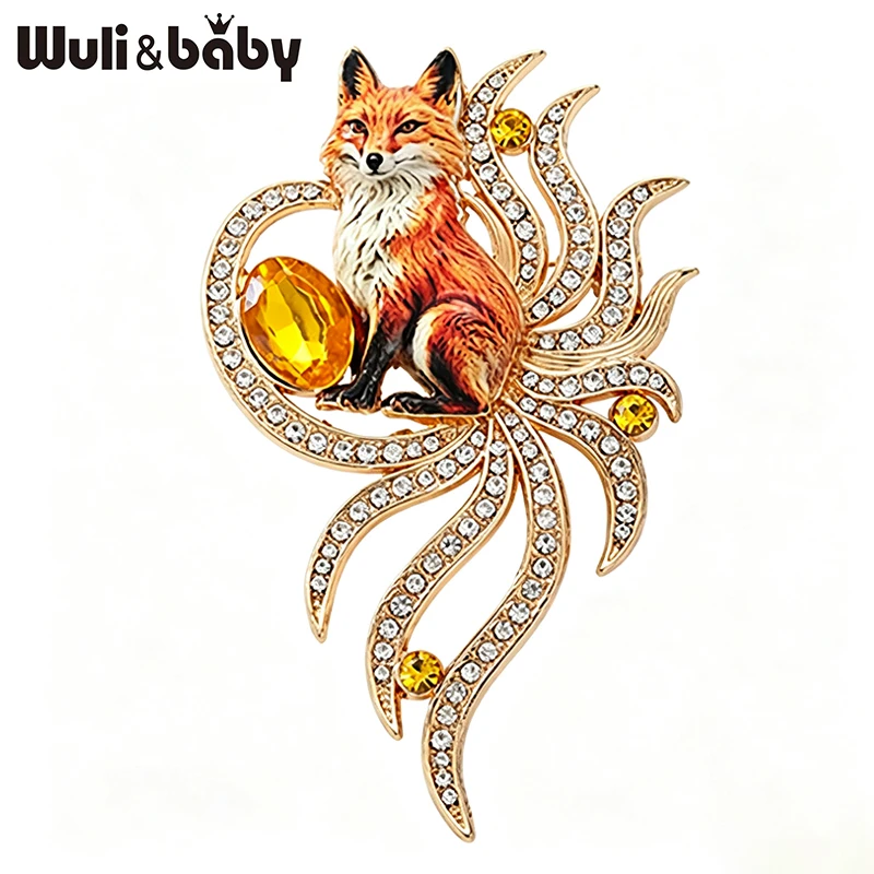 Broches Encantadores de Raposa Wuli&baby com 4 Cores e Strass, Lindos Broches de Espírito de Raposa com 9 Caudas para Festas e Ocasiões Casuais