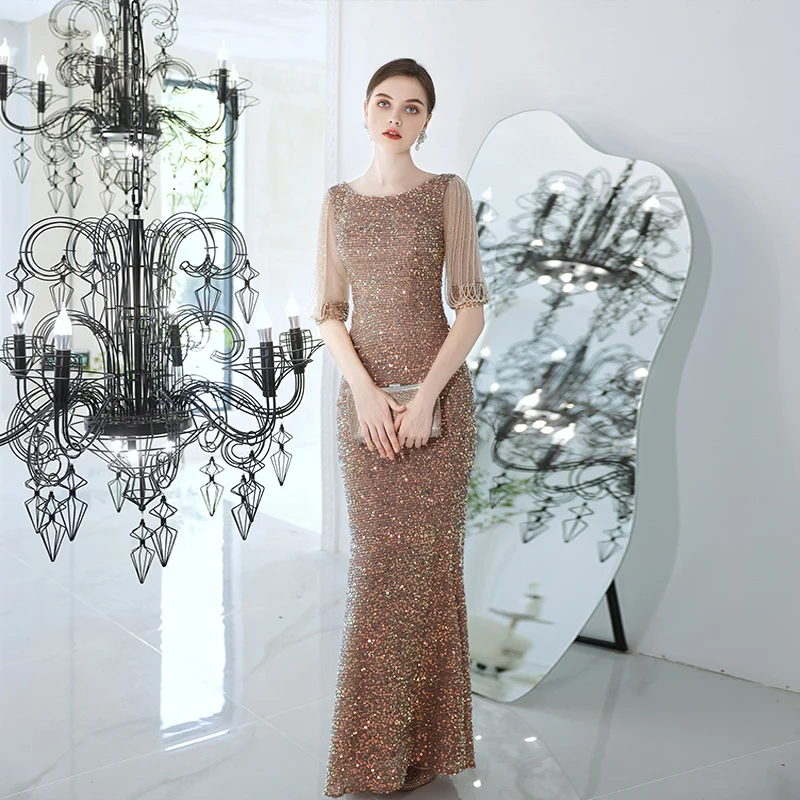 

Изысканное вечернее платье женское, новинка 2025 года, сексуальное, с пайетками, сложной вышивкой, для торжественных мероприятий, с завышенной талией, длинная юбка-русалка