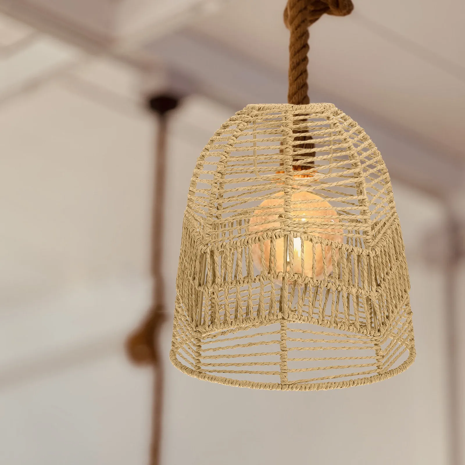 

Винтажный плетеный абажур ручной работы из имитации ротанга для гостиной, спальни, кабинета – комфортное освещение