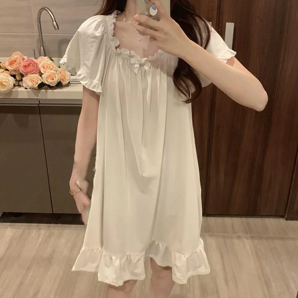 

Womens Cute Short Sleeves Nightdress Sweet Medium-length Home Wear Clothes
