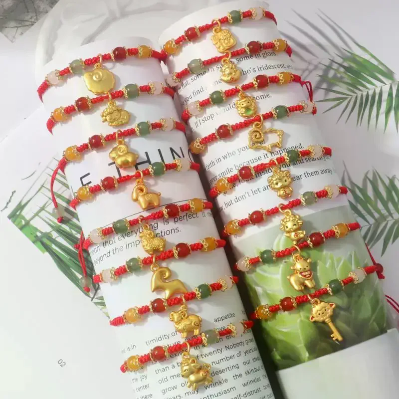 Handmade Lucky Sheep Red String Bracelet Chinese Zodiac New Year Braided Rope Gift for Women Men Kids Accessory Party Supply