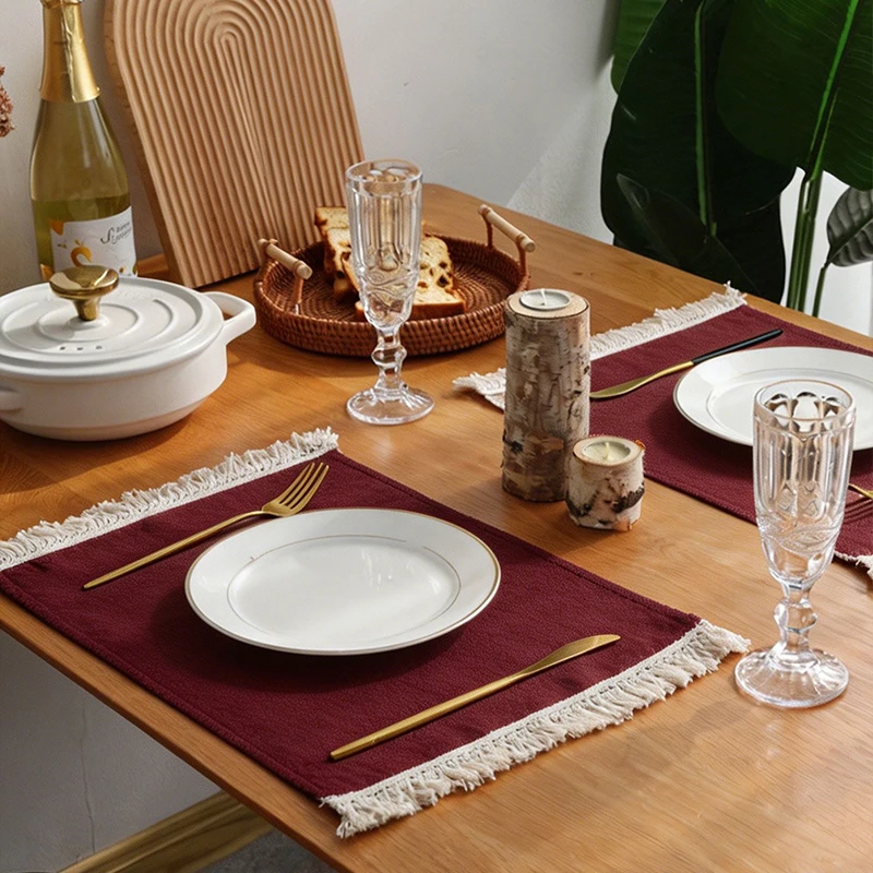 2/6/12pcs Nordic Wine Red Flow Su Border Meal Mat Food Photography Table Mat Insulation Suitable for Restaurant Kitchen Wedding