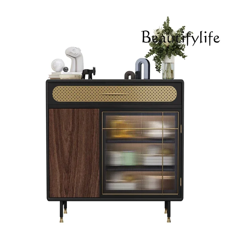 

FG52Italian light luxury door cabinet entry partition cabinet living room with lamp glass side cabinet solid wood storage shoes