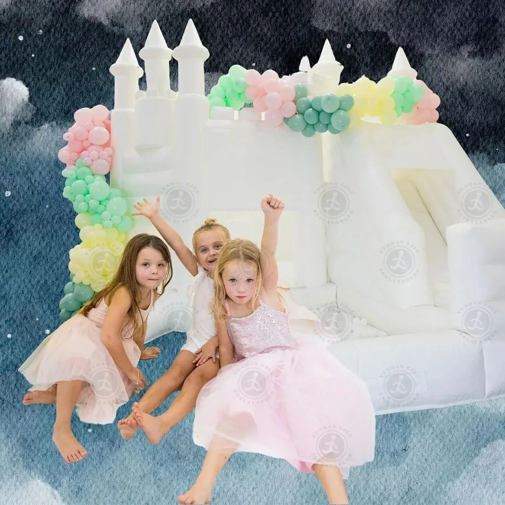 Commercial Combo White Bounce House with Slide and Ball Pit Inflatable Bouncer Amusement Equipment for Kids Party