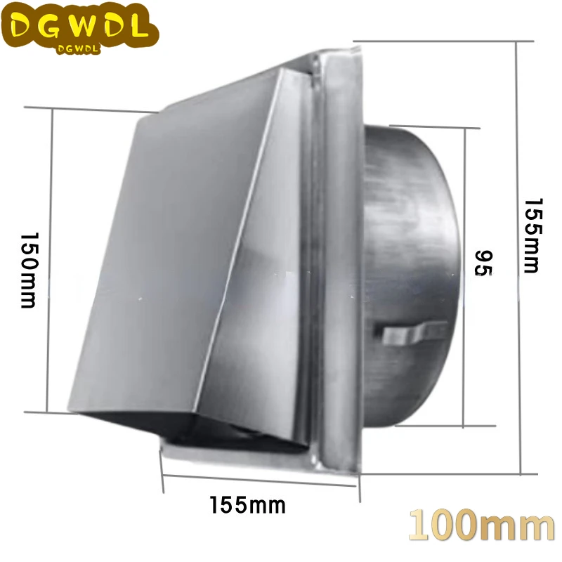 100/125/150mm 304 Stainless Steel Air Vent Grille Square Air Outlet  Windproof Rainproof Bathroom 4/5/6 Inch