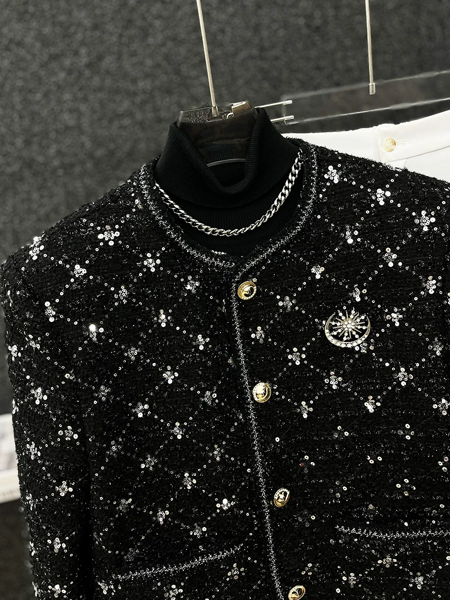 

Men's ort Plaid Jaet Sparkling Sequin Thiened Autumn Winter New Sle Korean Version Faionable Windproof Outerwear