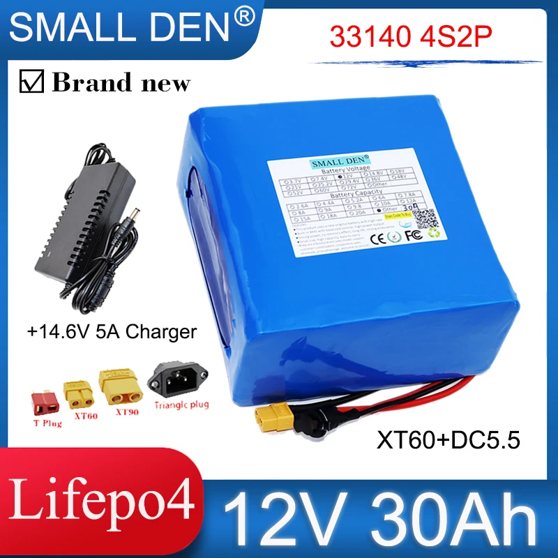 

New 12V 30Ah 33140 Lifepo4 Battery Pack 4S2P 400W motor For 12.8V Electric Boat Sprayer Small Player LED Light+14.6V 5A Charger