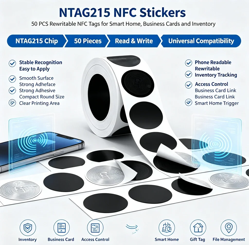 Rectangle NTAG215 NFC Tags Stickers, Rewritable NFC Paper Labels Self-adhesive RFID Sticker Compatible With NFC-Enabled phones