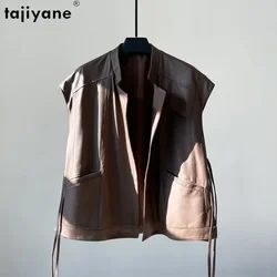 Tajiyane Real Leather Jacket Women Genuine Sheepskin Leather Coat Sleeveless Fashion Leather Vest for Women Lace Up Streetwear