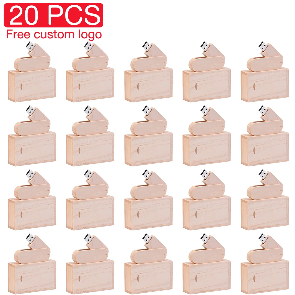 20PCS/LOT Wooden Rotatable USB 2.0 Flash Drives 128GB Free Custom Logo Pendrive 64GB Wedding Gift USB Stick 32GB 16GB 8GB U Disk image 3