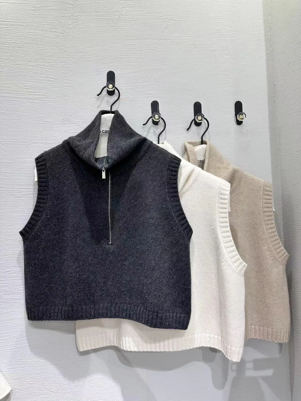 Female Loose Cashmere Vest, High-End, High-End, Zipper, Monochromatic, Early Autumn, New, 2023