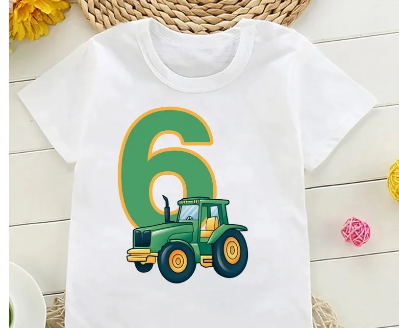 Happy Birthday T Shirt Kids New Boys Cute Farmer Tractor Birthday Party Gift Children Funny Present Clothes Boys Clothes Tee