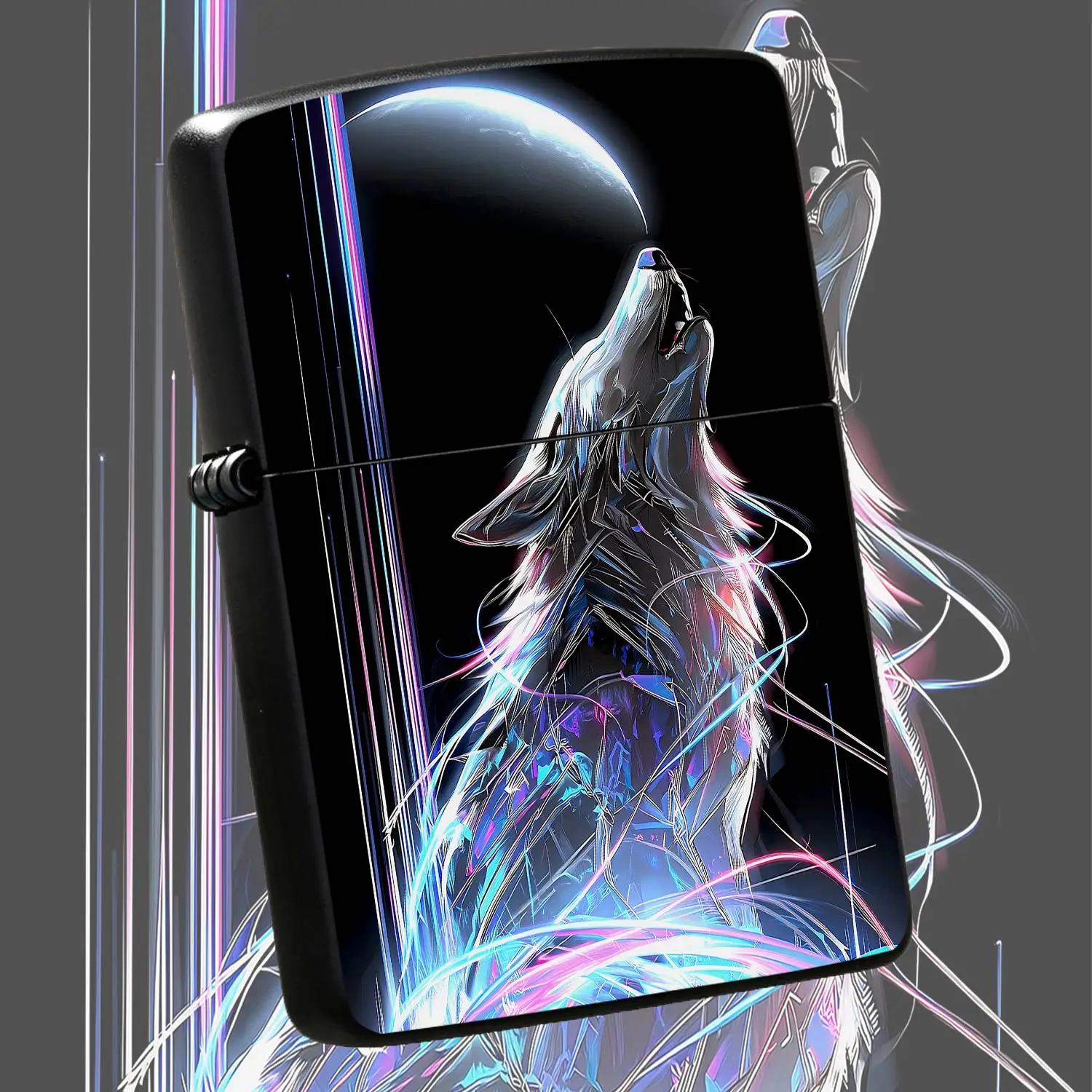 Cyber Aesthetic Neon Glow Howling Wolf Lighter Sci-Fi Interstellar Stylish Portable Accessory Ideal For Daily Carrying Outdoor Gathering Unique Exquisite Gift For Friends Trendy Decor With Cool Flowing Light Line Visual A Humorous And Inter