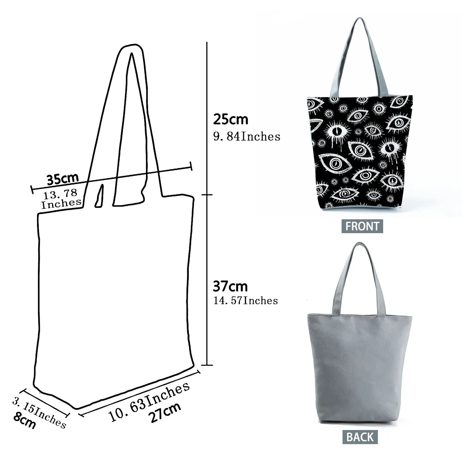 Evil Eye Occult Gothic Print Women Handbags Large Capacity Shoulder Bag Zipper Shopping Bag Foldable Portable Travel Tote Bolso