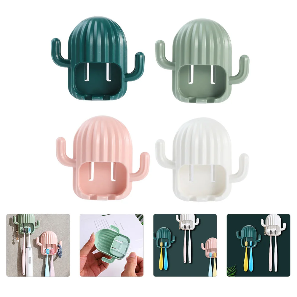 

4 Pcs Cactus Toothbrush Holder Punch-Free Key Ring Racks Paste Storage Hand Chain Cartoon Cactus-shaped Pvc Bracket Shelves