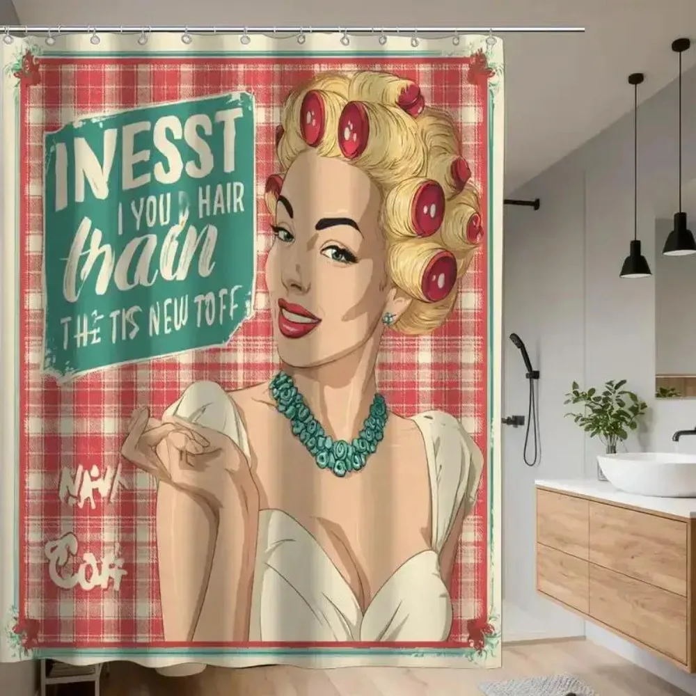 Vintage Fashion Show Shower Curtain Retro Style Chic Model Design Artistic Aesthetic Bathroom Decor with Hooks