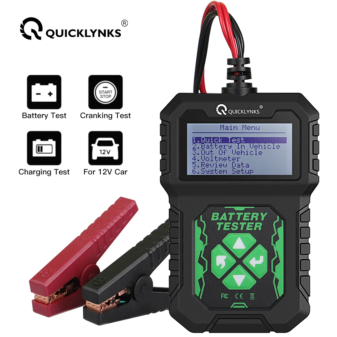 

QUICKLYNKS BA107 Car Battery Tester 12V 100-2000CCA Cranking Charging System Tester Auto Battery Analyzer Battery Tools PK KW208