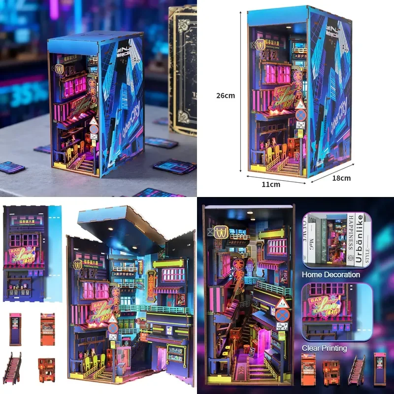 Cyberpunk Book Nook Kit Wooden Doll House Miniatures DIY Book Nook 3D Puzzle Doll Houses Drop Shipping MOQ 1 Factory Direct