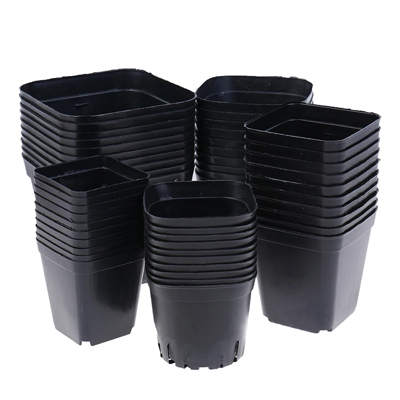 10pc Black Flower Pots Plastic Pots Small Square Pots for Succulent plants