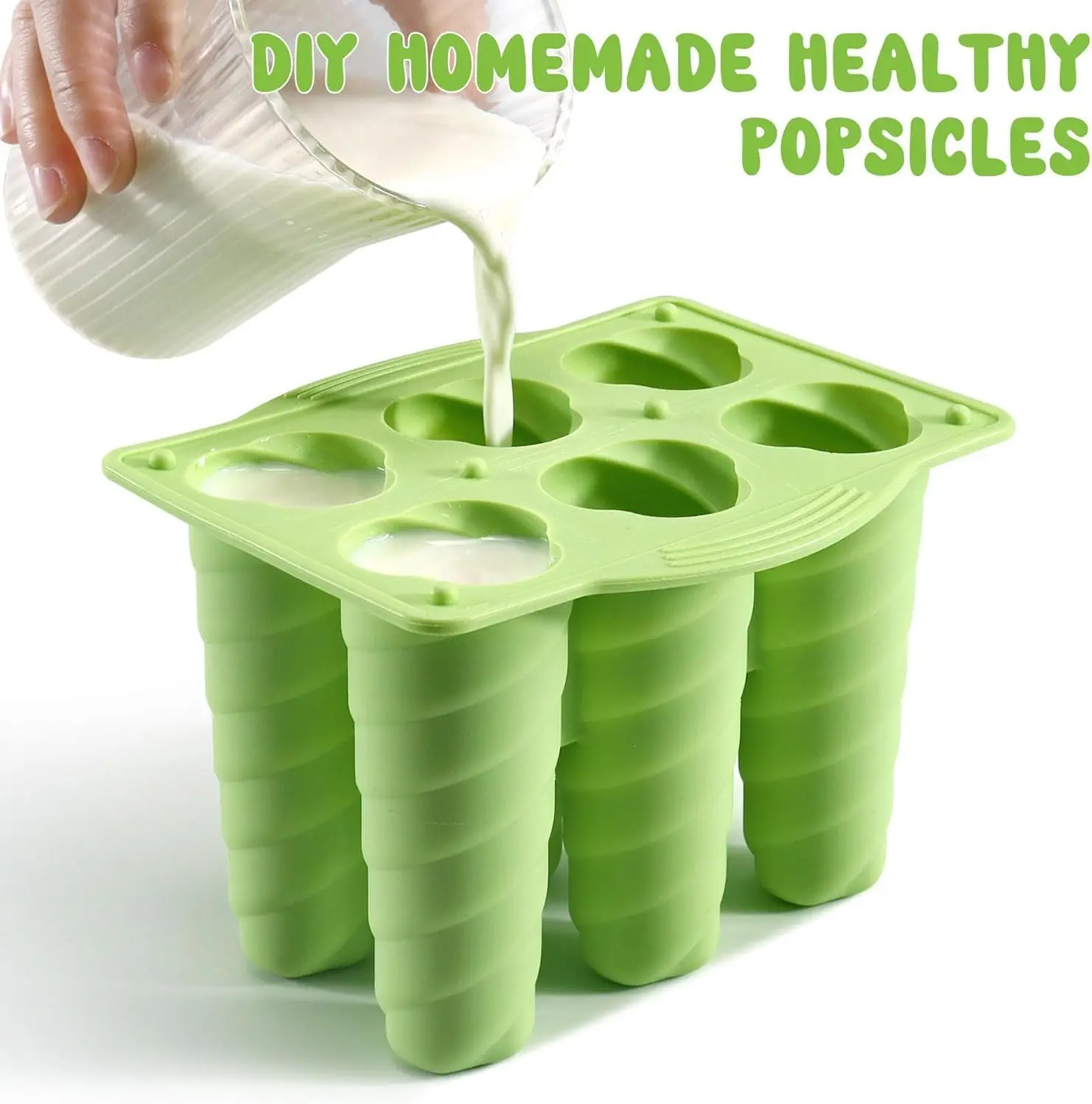DIY Silicone Popsicle Mold 6-Cavity, Homemade Ice Cream Maker, Reusable Frozen Ice Pop Maker, Healthy Dessert Mold, Easy Release