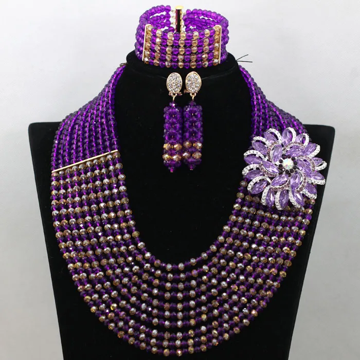 

Fashion Multicolor Beads Bridal Jewelry Sets Nigerian Wedding African Beads Jewelry Set Crystal Necklace ABF187