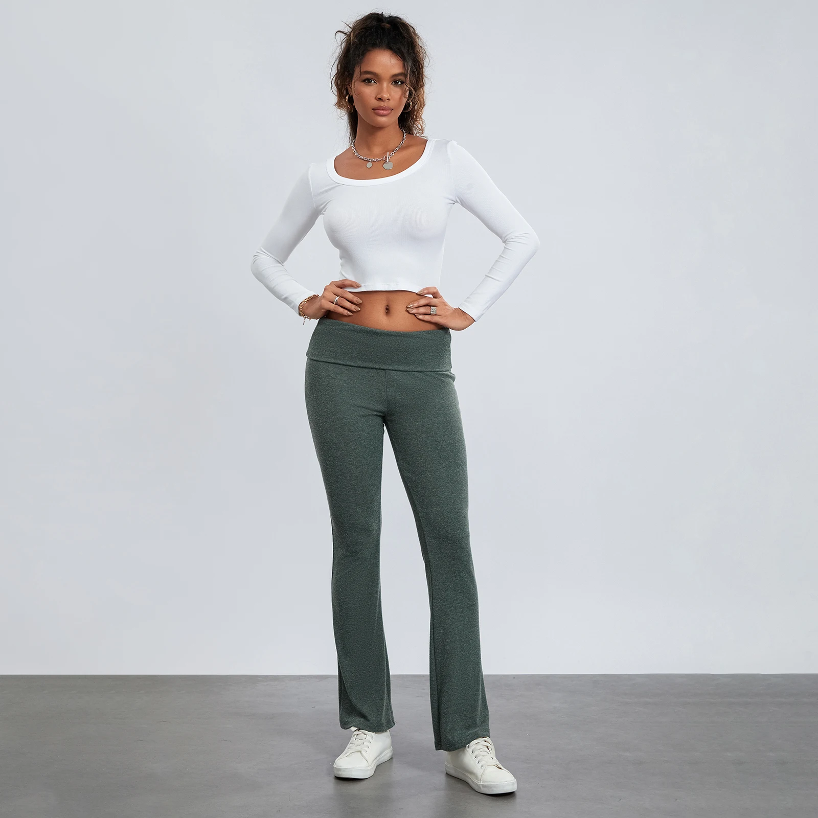 

Women High Waist Pants Solid Color Micro-Flared Pants Slim Trousers Spring Fall Casual Sweatpants Bottoms