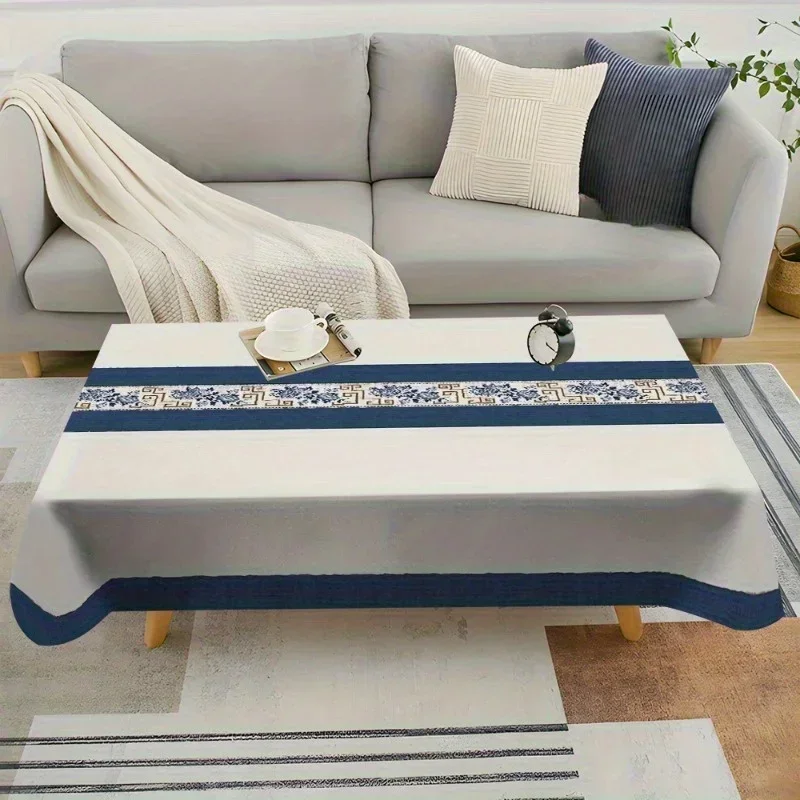2D flat printing 59X59 inches / 150X150 centimeters brand new blue and white printed rectangular tablecloth yzb
