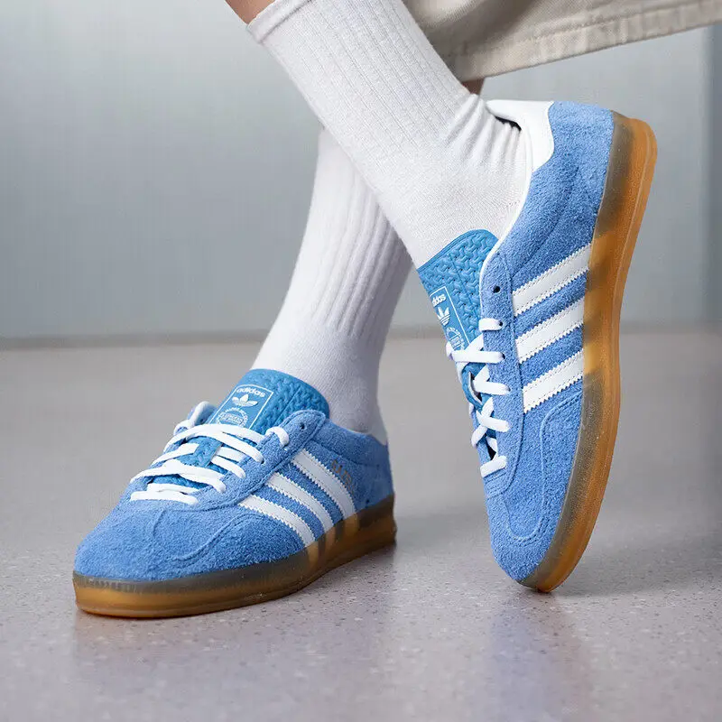 Adidas Originals KH6038 Women Blue Suede Skate Shoes White Three Stripes Low Top Gum Outsole Vintage Casual Walking Sneakers