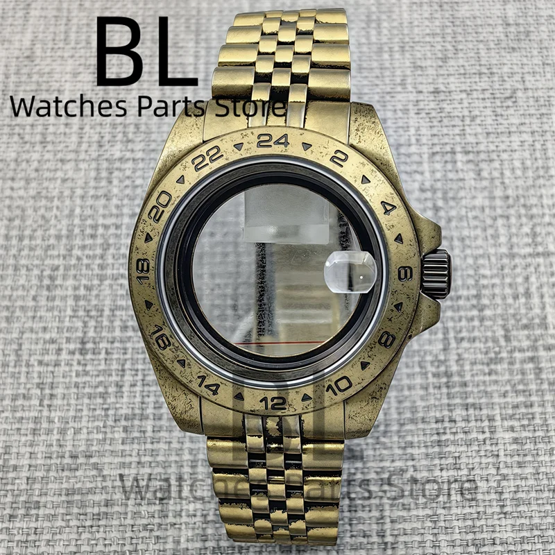 BLIGER 40mm Retro Bronze Watch Case With Bracelet Sapphire Glass Fit NH34 NH35 NH36 NH38 NH39 PT5000 ETA2824 Movement Watch Par