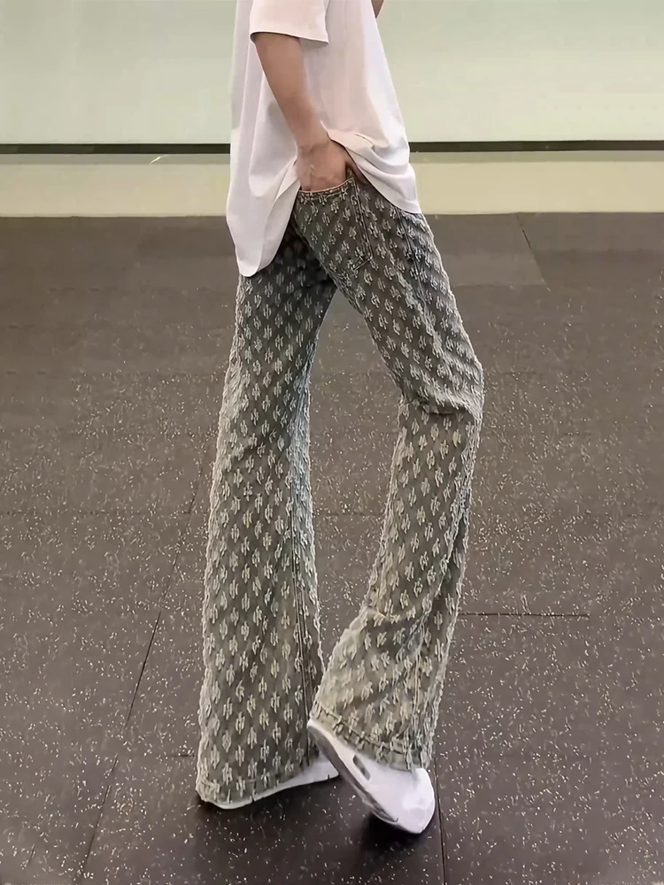 

Summer Thin Embroidered Jeans Men's Loose Straight Leg Jeans Low Waist Zipper Closure Wear Resistant Micro Flared Pants