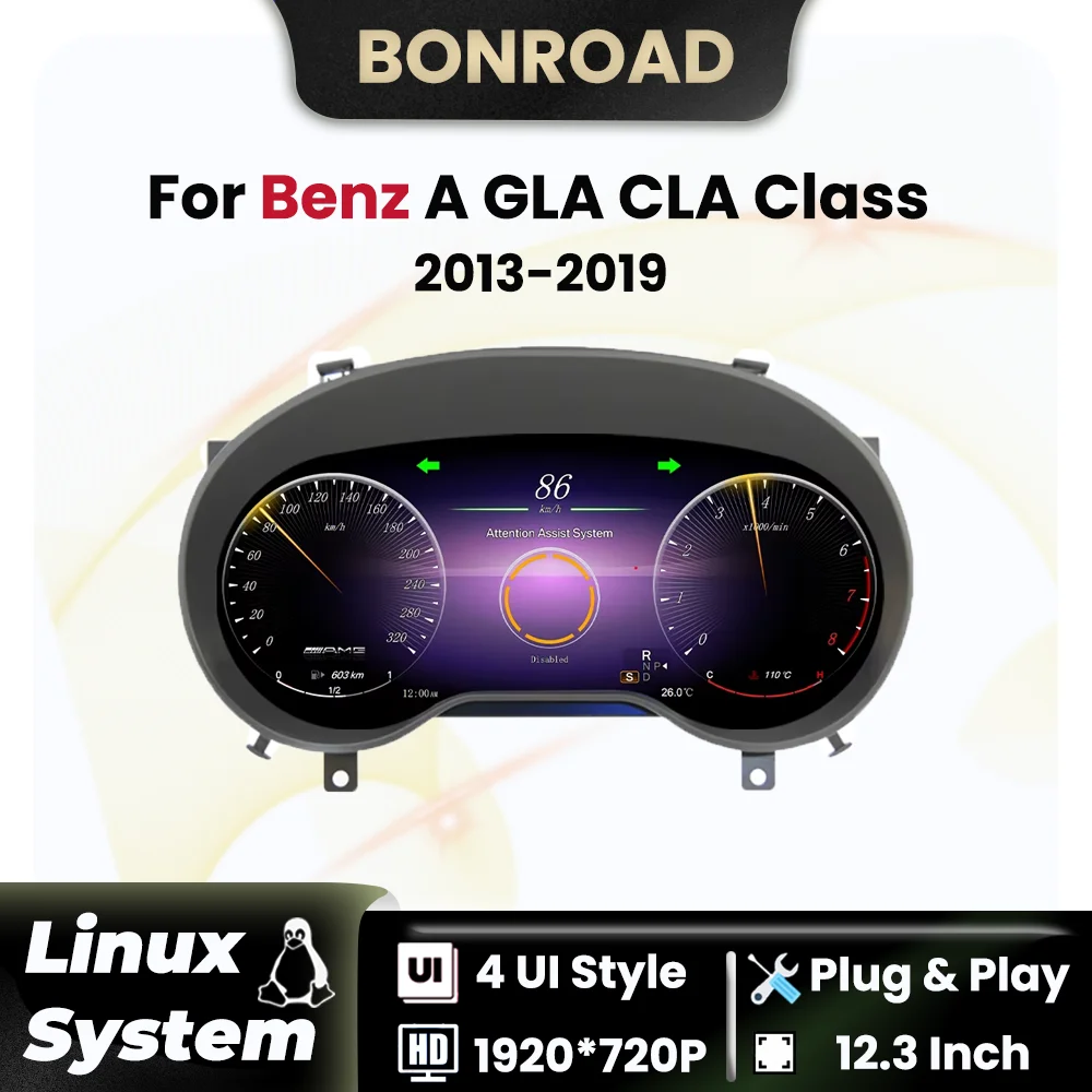 

BONROAD 12.3'' Car Digital Dashboard For Benz A Class W176 GLA X156 CLA C117 2013-2019 Speedometer Cockpit Instrument Cluster