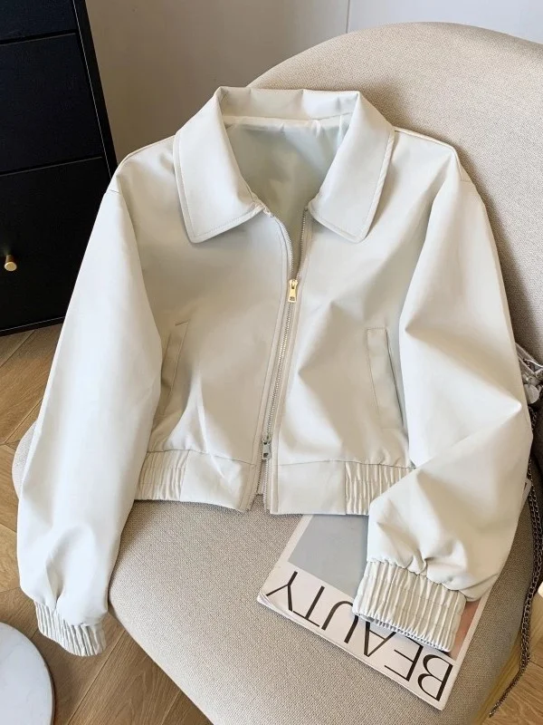 

Модная свободная женская кожаная куртка с воротником-стойкой, верхняя одежда для весны, осени и зимы, универсальная женская верхняя одежда