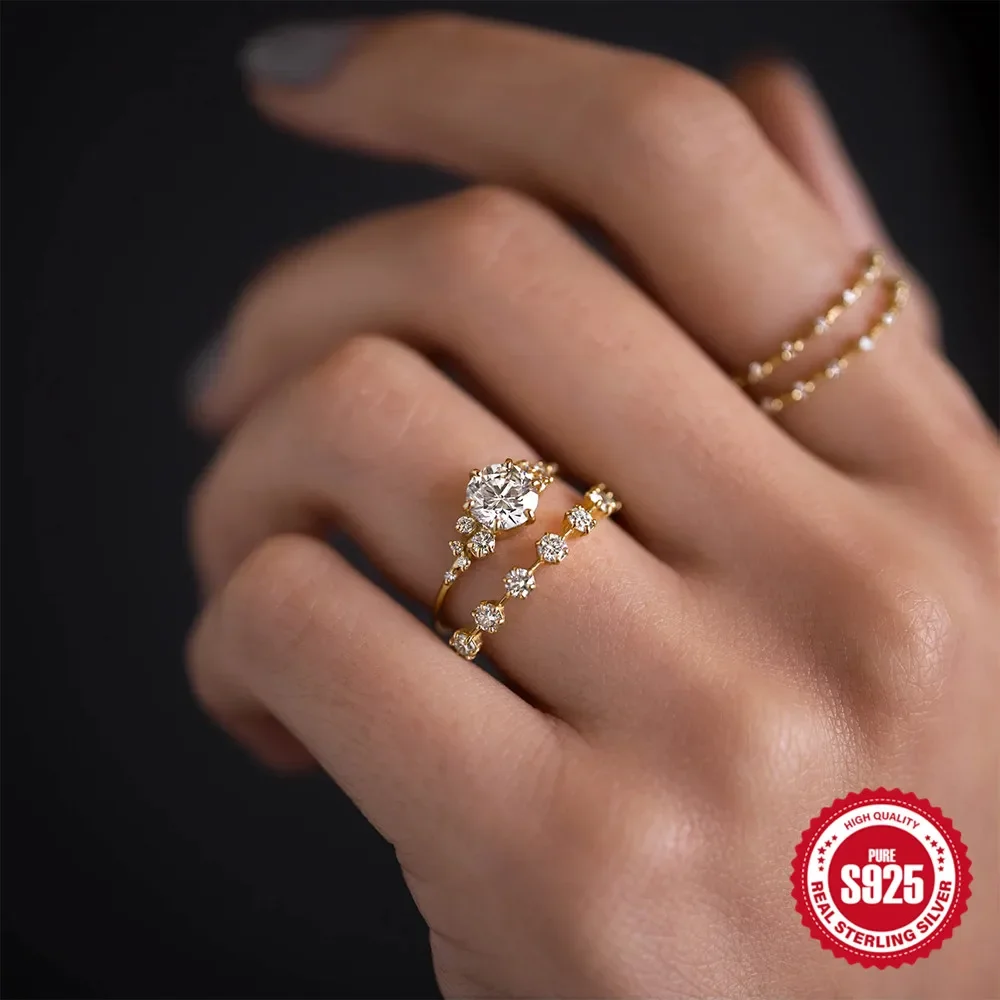 KO cincin cantik elegan trendi untuk wanita, cincin Aksesori Perak zirkon berkilau 925 Sterling, cincin jari romantis untuk wanita