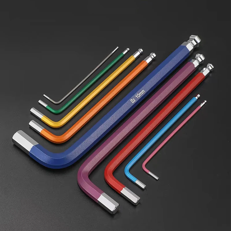 9pcs Industrial Ball End Hex Key Set Heavy Duty Color Coded Allen Wrench For Car & Machinery Torque Wrench Hand Repair Tool Kit
