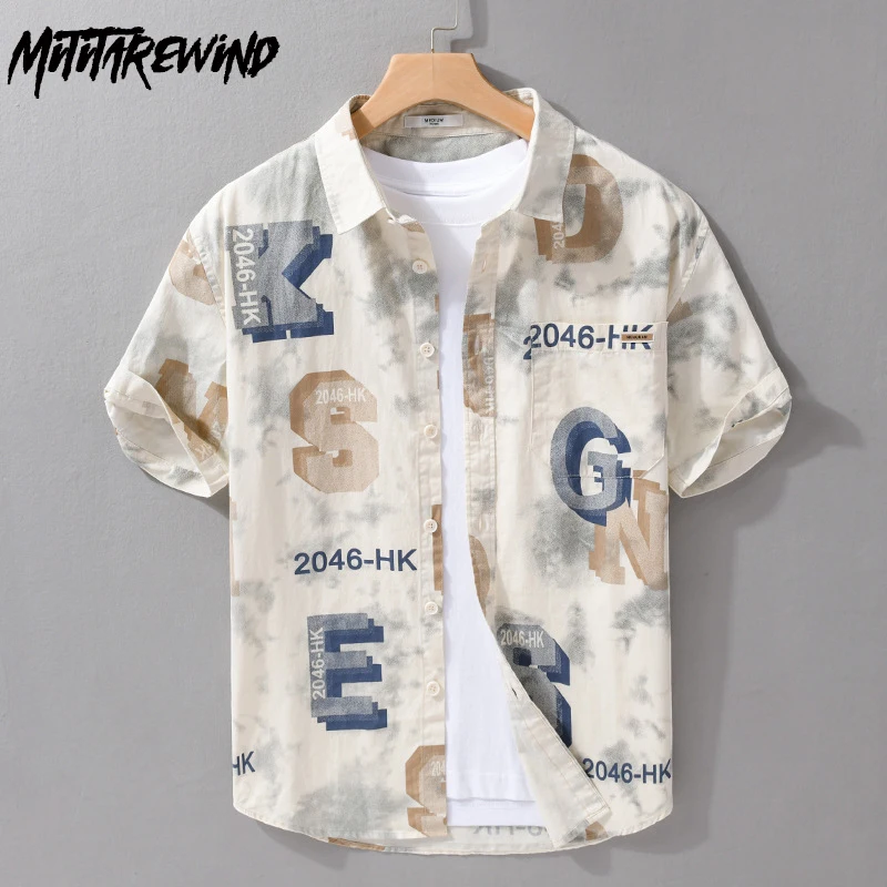 

2024 Summer New Mens Short Sleeve Shirts High Street Trend Men Tops Cotton Graffiti Printed Shirt with Pocket Causal Youth Shirt