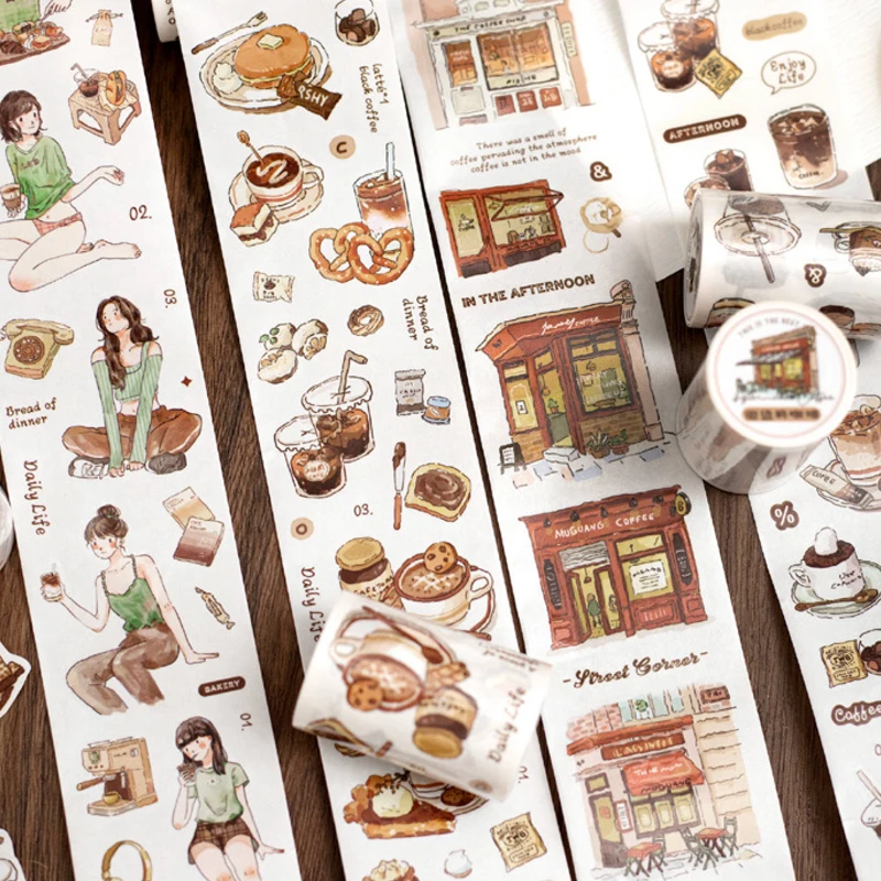 Mr. Papel-Café Tema Washi Especial Fita Cortada, DIY Handbook Calendário Scrapbook Photo Frame Decoração, 4 Estilo, 1 Saco de Rolo