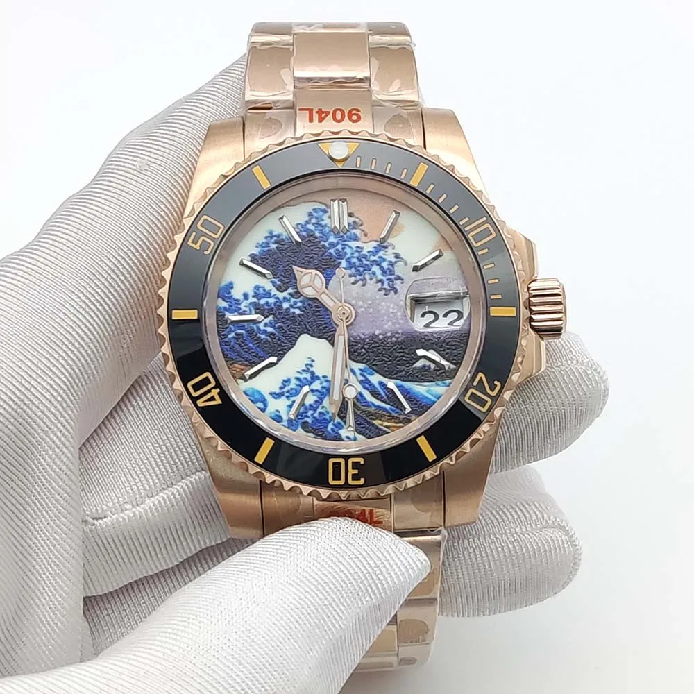 Men\'s 40mm Rose Gold Luxury Fashion Business Men\'s Watch NH35 Calibre Night Full Luminous Dial Sapphire Glass Water Resistant