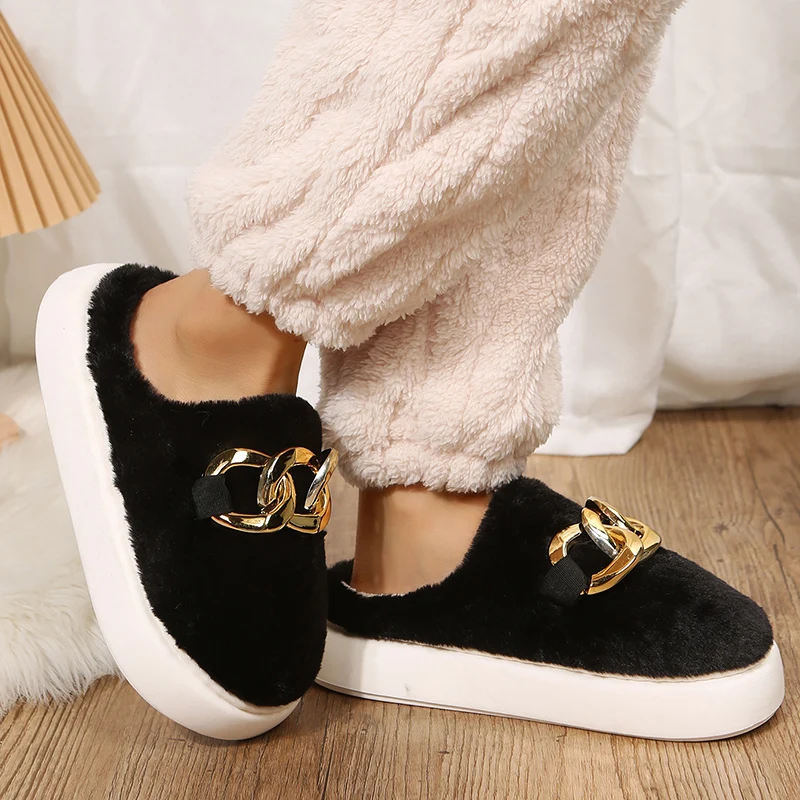 Women\'s 2022 Rabbit New Fluffy Fur Slippers Thick Platform House Warm Slides Shoes For Women Concise Slippers Plush Home Shoes